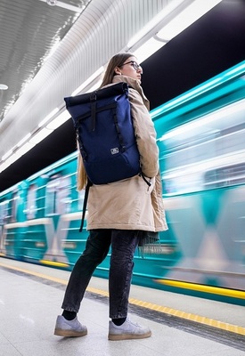 рюкзак Ролл-Топ 9019 синий/черный