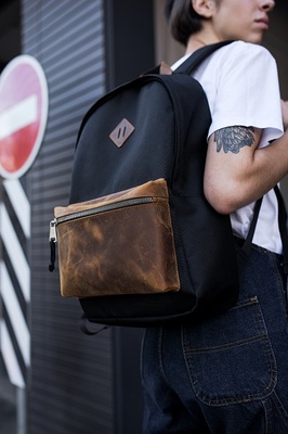 рюкзак 3307 черный/натуральная кожа