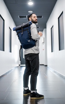 рюкзак Ролл-Топ 9019 синий/черный