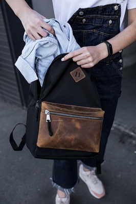 рюкзак 3307 черный/натуральная кожа