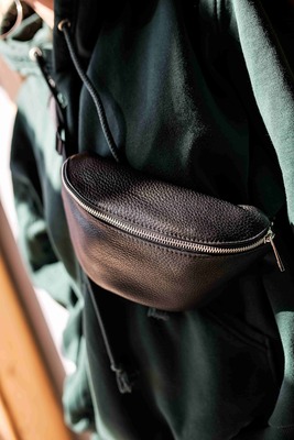 поясная сумка 905S черный натуральная кожа