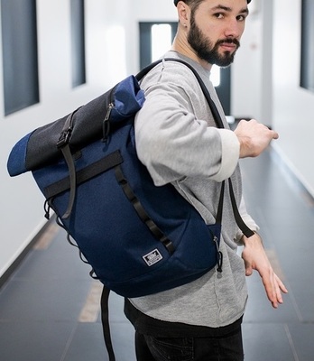 рюкзак Ролл-Топ 9019 синий/черный