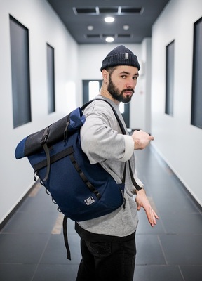 рюкзак Ролл-Топ 9019 синий/черный