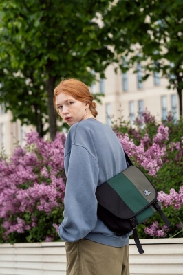 сумка-мессенджер 6003S черный/т.зеленый/хаки