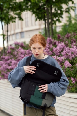 сумка-мессенджер 6003S черный/т.зеленый/хаки