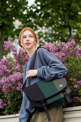 сумка-мессенджер 6003S черный/т.зеленый/хаки